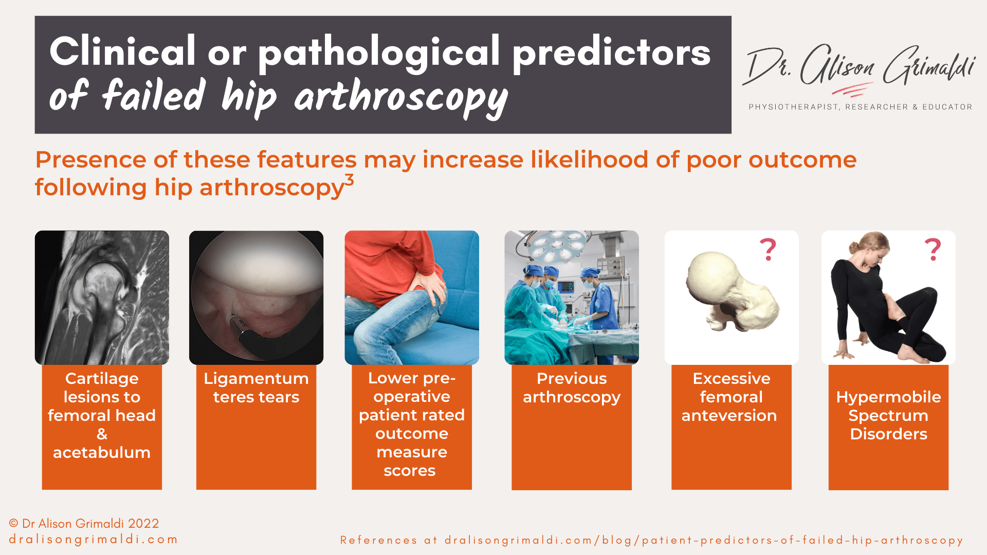 Patient Predictors of Failed Hip Arthroscopy In-Blog Graphic 3 - Clinical or pathological features Patient Predictors of Failed Hip Arthroscopy In-Blog Graphic 3 - Clinical or pathological features