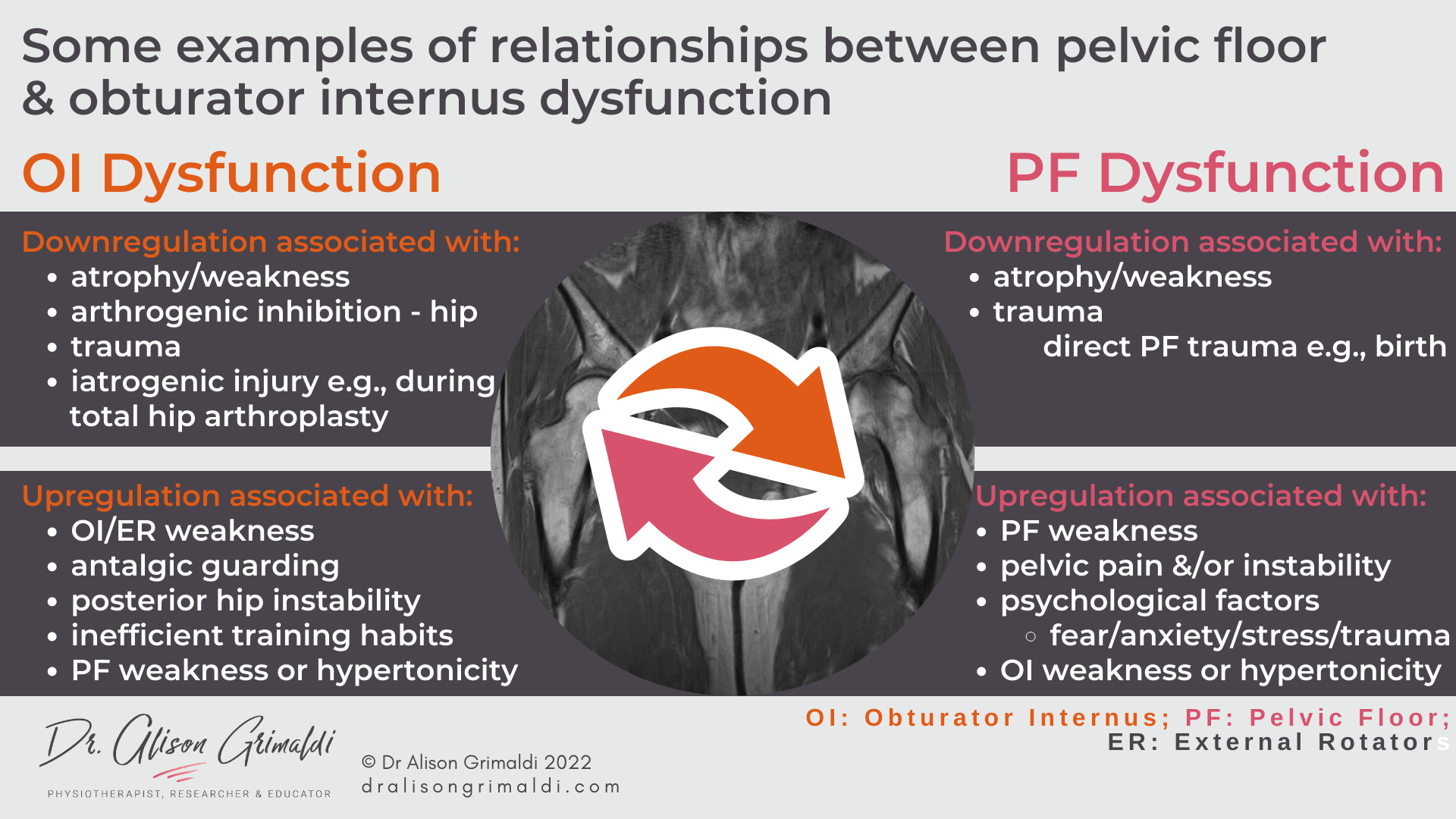 Relationships between pelvic floor and obturator internus dysfunction Table outlining relationships between pelvic floor and obturator internus dysfunction